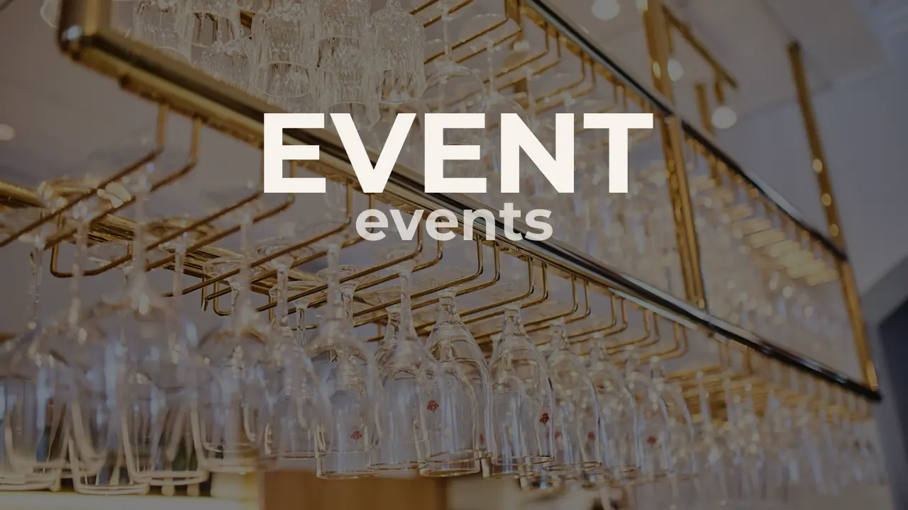 glashylla i guld med ölglas och texten event över